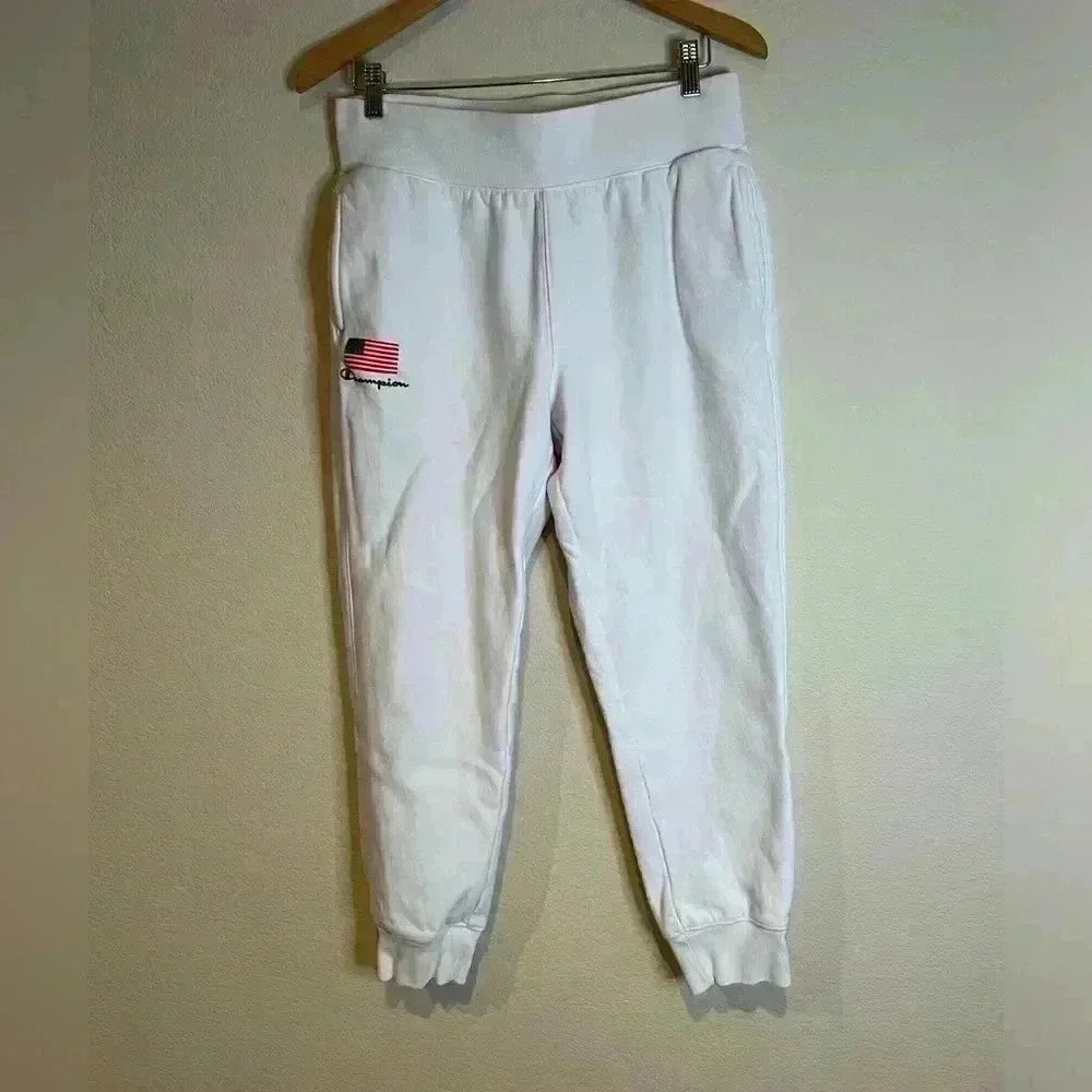 champion sweatpants reverse weave white logo american flag joggers pants L‎ Y2K